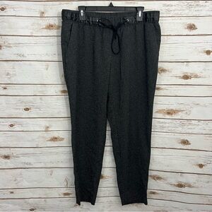 White House Black Market Gray Straight Leg Pull On Faux Leather Trim Pants